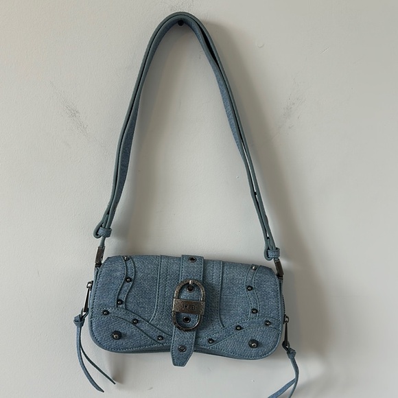 JW PEI Joy Denim Embossed Curved Shoulder Bag - Blue - Picture 2 of 6